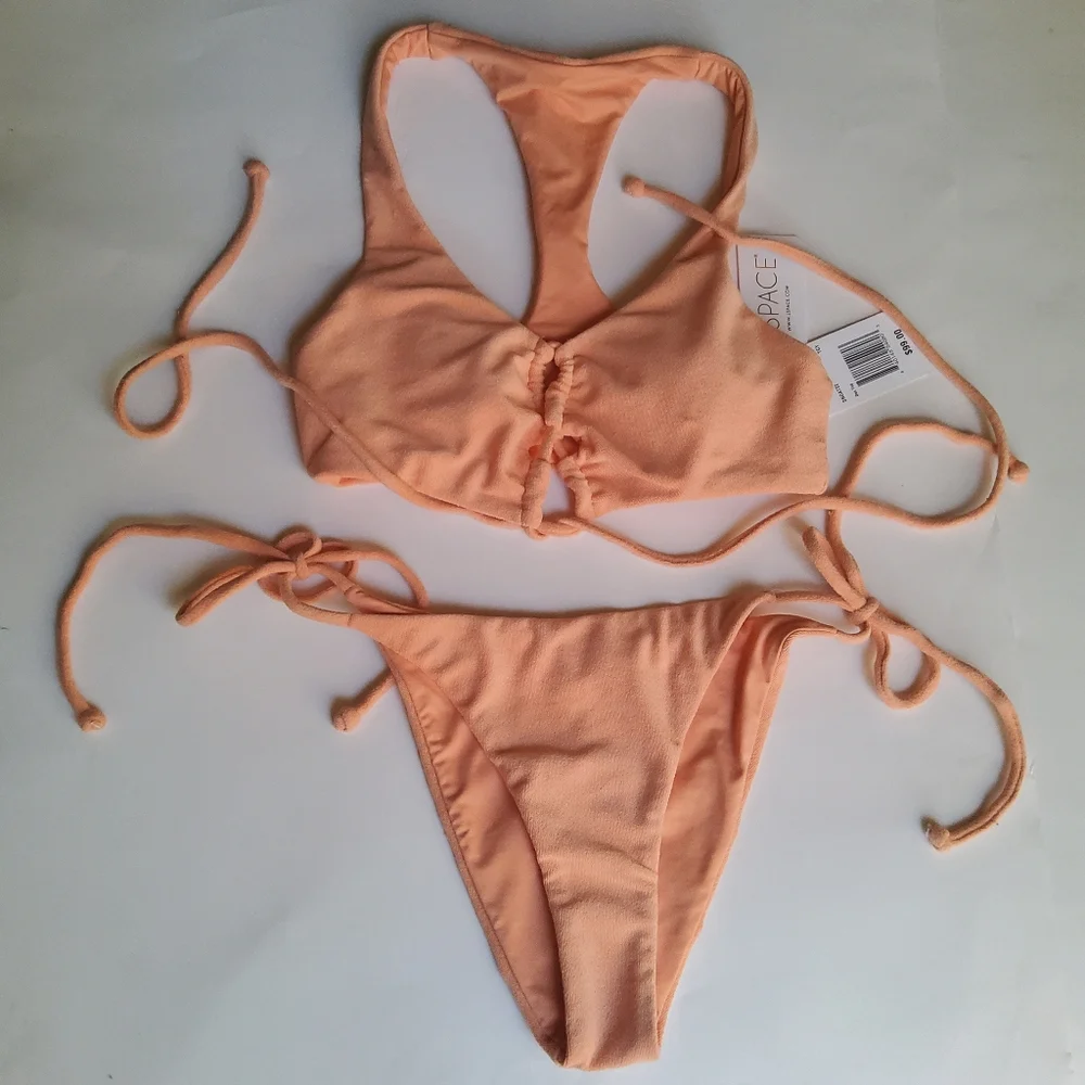 L*Space Terrycloth 2Pcs Bikini Swimsuit Set Dax Top and Lennox Bottom Classic S